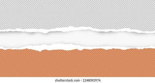 Grey and orange squared ripped horizontal paper are on white background. Vector illustration