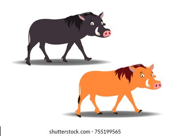 Grey and Orange Warthog - Cartoon Vector Image