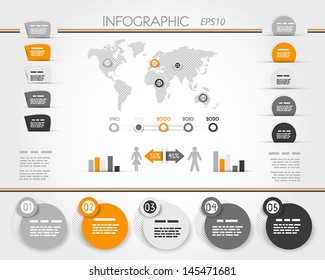 infografía de todo el mundo gris y naranja. concepto infográfico.