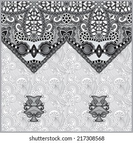 grey oriental decorative template for greeting card in a folk style, you can place your text in the empty place, black and white collection, vector illustration