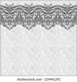 grey ornamental background with flower ribbon, stripe pattern, greeting card, black and white collection