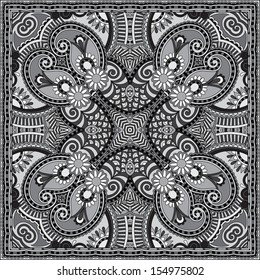 grey ornamental floral paisley bandanna. You can use this pattern in the design of carpet, shawl, pillow, cushion, black and white collection