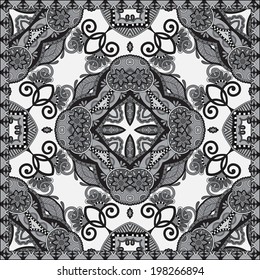 grey ornamental floral paisley bandanna. You can use this pattern in the design of carpet, shawl, pillow, cushion, black and white collection