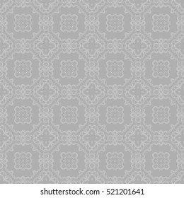 Grey Ornamental Seamless Line Pattern. Endless Texture. Oriental Geometric 