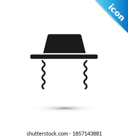 Grey Orthodox jewish hat with sidelocks icon isolated on white background. Jewish men in the traditional clothing. Judaism symbols.  Vector