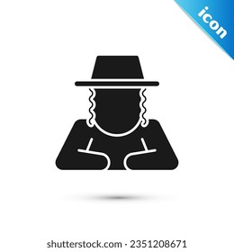 Grey Orthodox jewish hat with sidelocks icon isolated on white background. Jewish men in the traditional clothing. Judaism symbols.  Vector