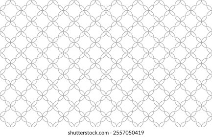 Grey outline geometric abstract background from two intersecting circles shape seamless pattern. Vector Repeating Texture.