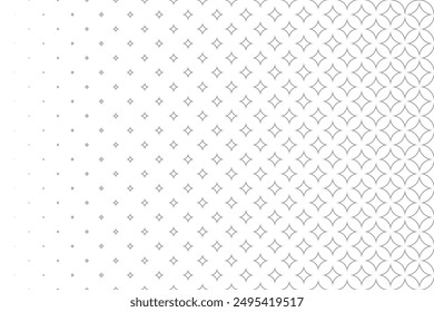Grey outline star seamless pattern with horizontal halftone  background. Vector Repeating Texture.