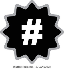 Cinza contornado preto forma starburst com branco hash símbolo dentro