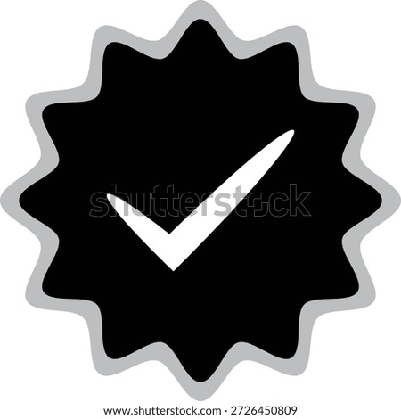 Grey outlined starburst shape with white checkmark on black interior