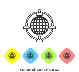 Grey Outsourcing concept line icon isolated on white background. Cooperation sign. Idea of teamwork and investment. Set icon in color rhombus buttons. Vector Illustration