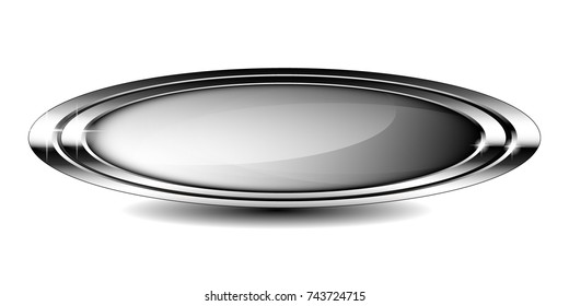 Grey oval background with a double silver frame, with space for your text. Vector illustration.