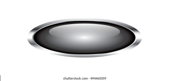 Grey oval button with a silver frame. Vector, transparent background