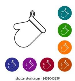 Grey Oven glove line icon isolated on white background. Kitchen potholder sign. Cooking glove. Set icon in color circle buttons. Vector Illustration