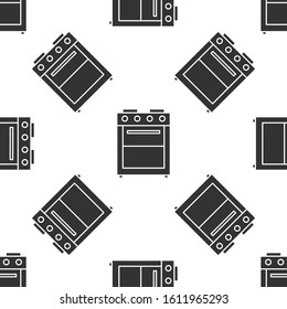 Grey Oven icon isolated seamless pattern on white background. Stove gas oven sign.  Vector Illustration