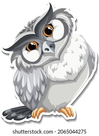 Grey owl bird cartoon character sticker illustration