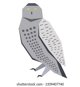 grey owl flat illustration isolated on white. Forest animals series