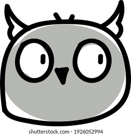 Grey owl head, illustration, vector on white background.