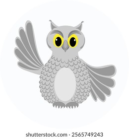 A grey owl with stern eyes flapped its wing.