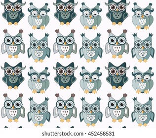 Grey owls vector pattern