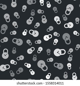 Grey Padlock with clock icon isolated seamless pattern on black background. Time control concept. Lock and countdown, deadline, schedule, planning symbol.  Vector Illustration
