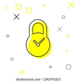 Grey Padlock with clock line icon isolated on white background. Time control concept. Lock and countdown, deadline, schedule, planning symbol. Vector Illustration
