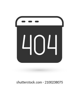 Grey Page with a 404 error icon isolated on white background. Template reports that the page is not found.  Vector