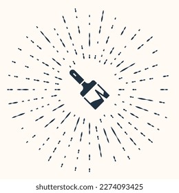 Icono de pincel de pintura gris aislado en fondo beige. Resumen de puntos aleatorios de círculo. Vector