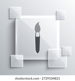 Grey Paint brush icon isolated on grey background. Square glass panels. Vector