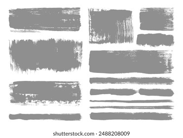 Grey paint brushes element set. Hand drawn painting graphic element. Freehand ink smear and smudge.