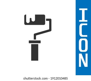 Grey Paint roller brush icon isolated on white background.  Vector