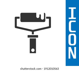 Grey Paint roller brush icon isolated on white background.  Vector