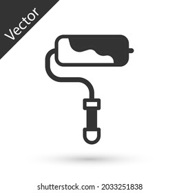Grey Paint roller brush icon isolated on white background.  Vector