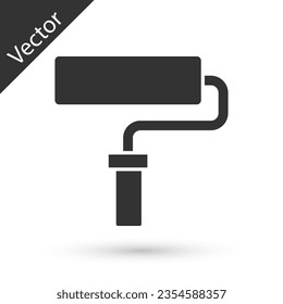 Grey Paint roller brush icon isolated on white background.  Vector