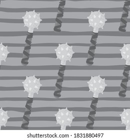 Paleta gris sin fisuras de doodle con ornamento de encaje. Fondo rayado. Escenario de armas. Perfecto para el diseño de tela, impresión textil, envoltura, cubierta. Ilustración vectorial.