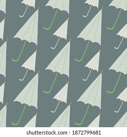 Grey palette seamless fall pattern with seasonal umbrella elements. Autumn accessory print. Decorative backdrop for fabric design, textile print, wrapping, cover. Vector illustration.