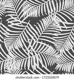 Grey Palm Leaves Vector Pattern Seamless