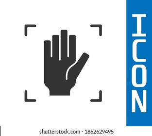 Icono de reconocimiento de impresión de la palma gris aislado en fondo blanco. Escaneo biométrico a mano. Identificación de huellas digitales. Reconocimiento y verificación del sistema.  Vector