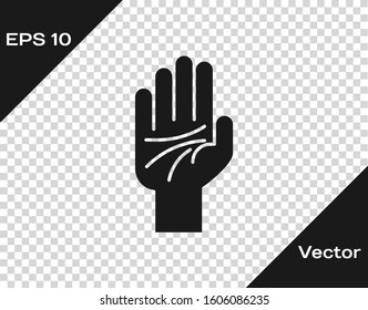 Grey Palmistry of the hand icon isolated on transparent background.  Vector Illustration