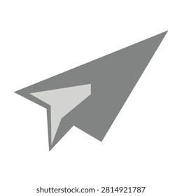 A grey paper airplane soaring upwards, symbolizing freedom and motion, on a clean white background
