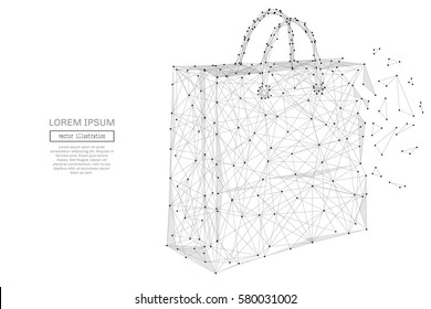 Grey paper bag with polygon line on abstract background. Polygonal space low poly with connecting dots and lines. Connection structure. Vector science background