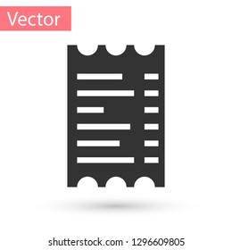 Grey Paper check and financial check icon isolated on white background. Paper print check, shop receipt or bill. Vector Illustration