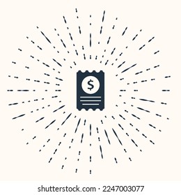 Grey Paper check and financial check icon isolated on beige background. Paper print check, shop receipt or bill. Abstract circle random dots. Vector Illustration