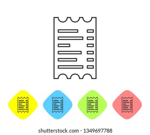Grey Paper check and financial check line icon isolated on white background. Paper print check, shop receipt or bill. Set icon in color rhombus buttons. Vector Illustration