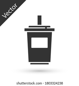 Grey Paper glass with drinking straw and water icon isolated on white background. Soda drink glass. Fresh cold beverage symbol. Vector.