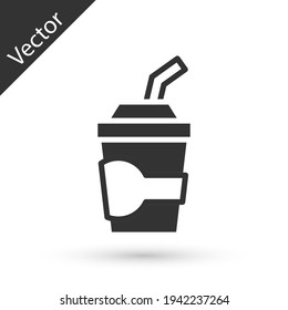 Grey Paper glass with drinking straw and water icon isolated on white background. Soda drink glass. Fresh cold beverage symbol. Vector