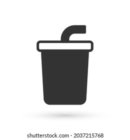 Grey Paper glass with drinking straw and water icon isolated on white background. Soda drink glass. Fresh cold beverage symbol.  Vector