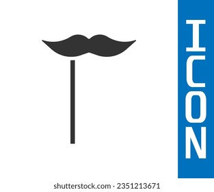 Grey Paper mustache on stick icon isolated on white background. Concept with cardboard carnival mask. Mask for a photo shoot.  Vector Illustration