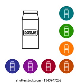 Grey Paper package for milk line icon isolated on white background. Milk packet sign. Vector Illustration
