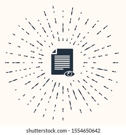 Grey Paper page with eye symbol icon isolated on beige background. Open information file sign. Abstract circle random dots. Vector Illustration